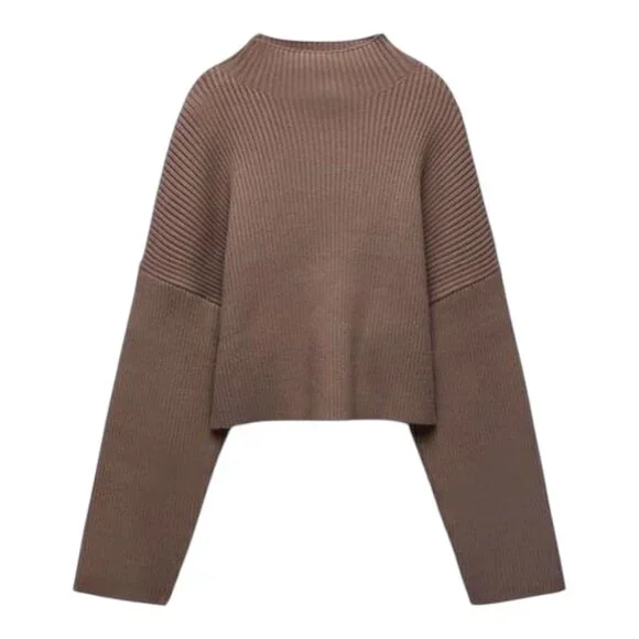 Zara Boxy Fit Ribbed Mock Neck Drop Shoulder Sweater in Mauve Women's Small - Picture 1 of 6